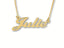 Golden Signature Necklace with customizable name plate "Julie" in 18k gold, featuring elegant boxer style chain and secure spring ring lock.