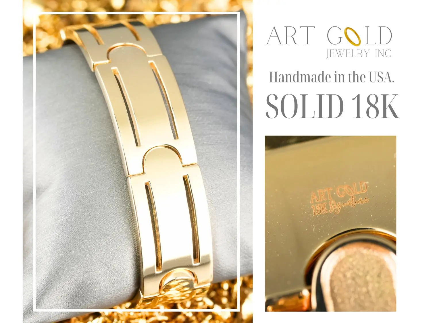 Shiny gold sovereign bracelet with unique link design, art gold signature solid gold bracelet