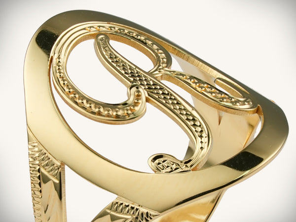 14k gold initial letter ring with art gold signature coiled snake bracelet