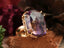 Gold ring with large rectangular Amethyst in 18K solid gold, a stunning art gold jewelry piece