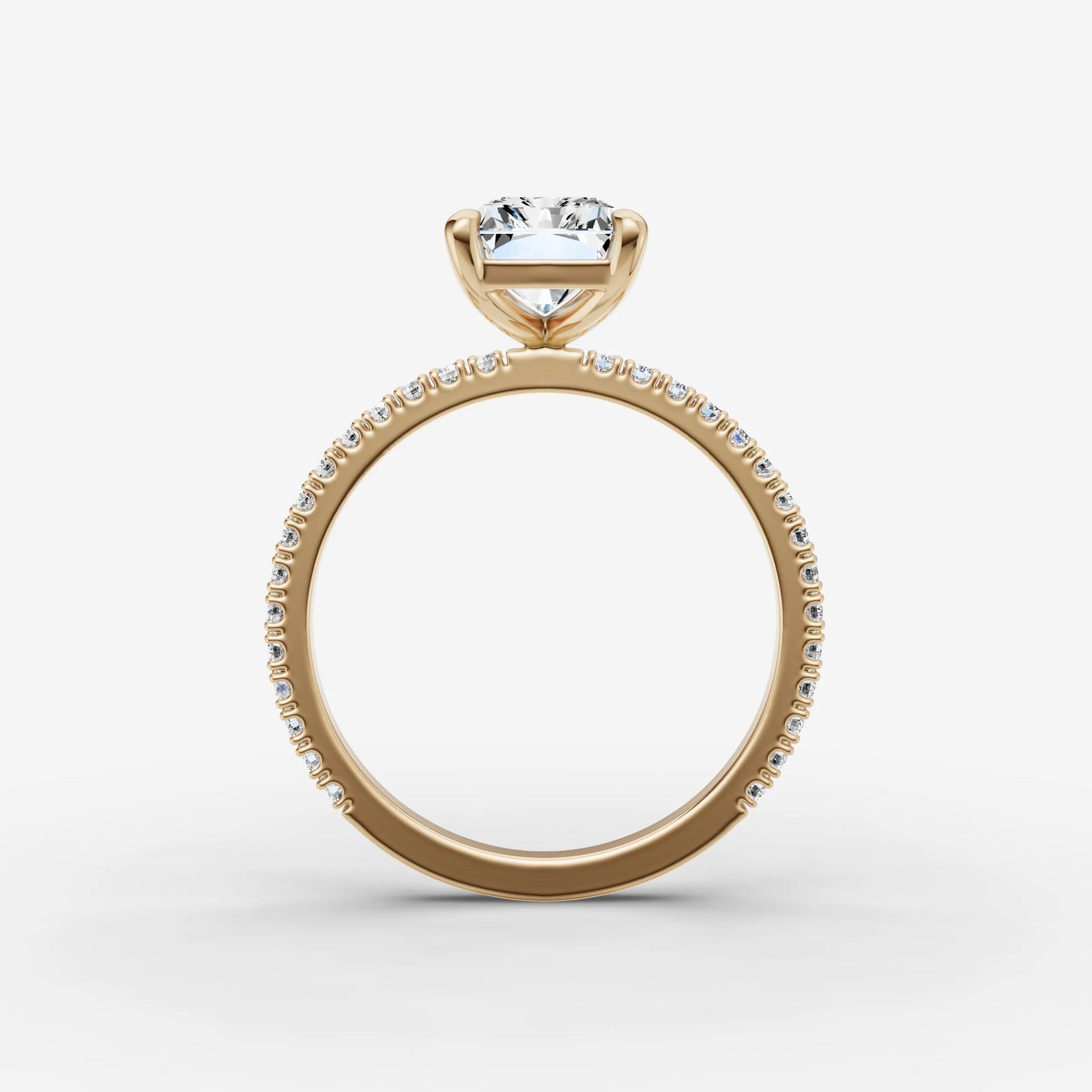 Etoile radiant diamond setting in gold, profile angle