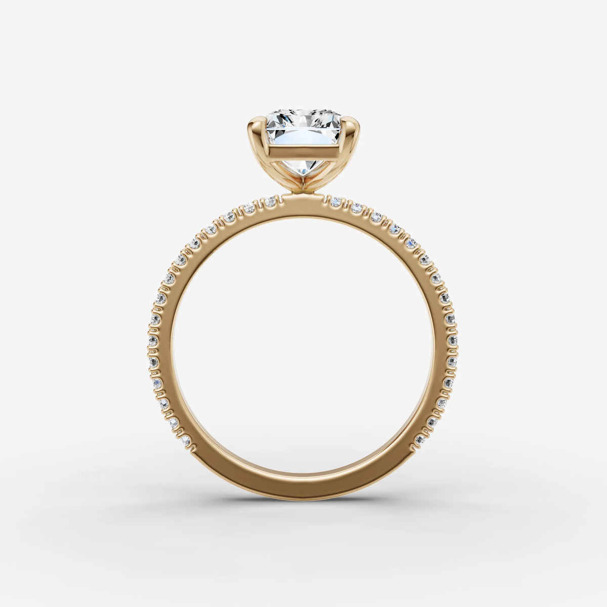 Etoile radiant diamond setting in gold, profile angle