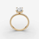 Etoile radiant diamond setting in gold, side view
