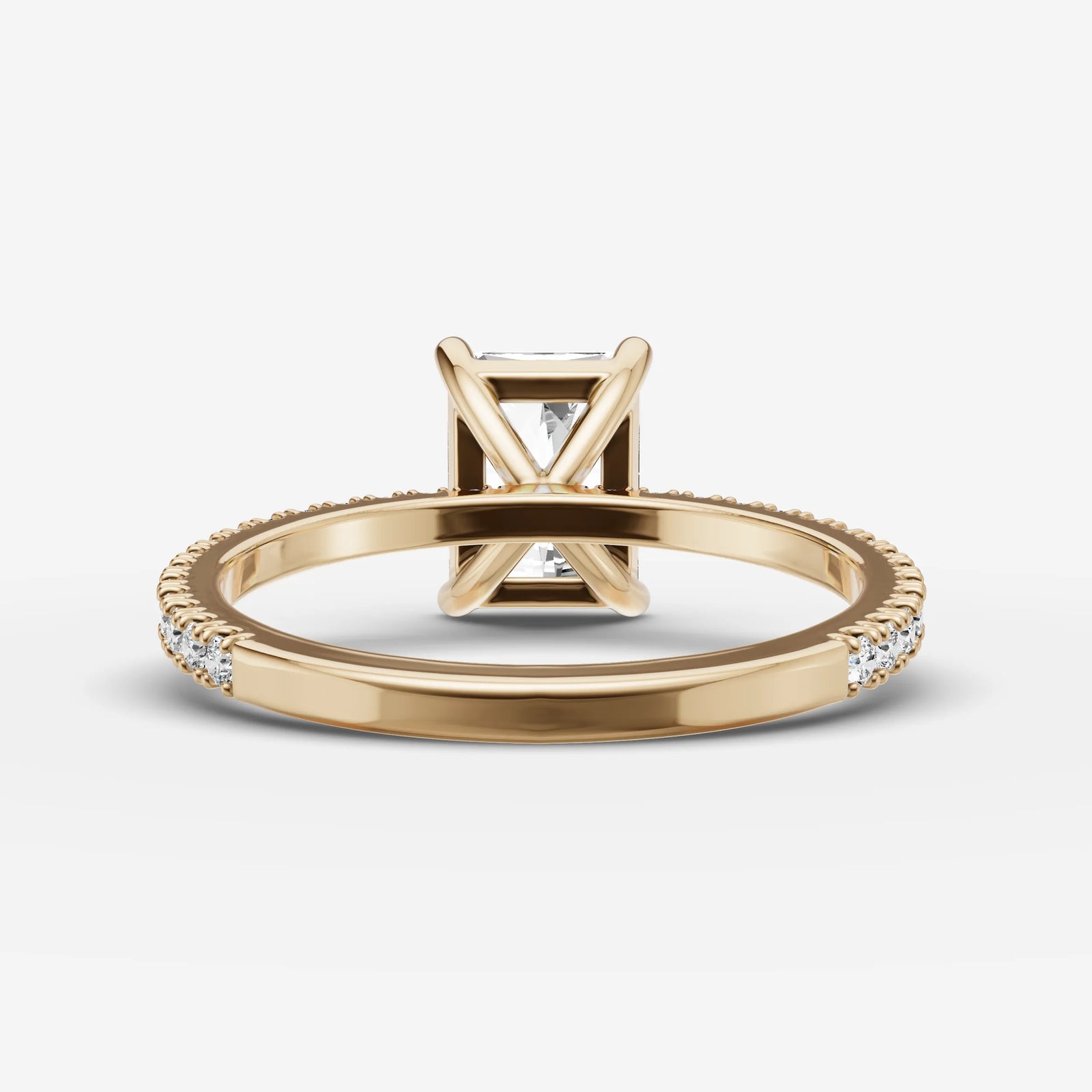 Etoile radiant diamond setting in gold, top view