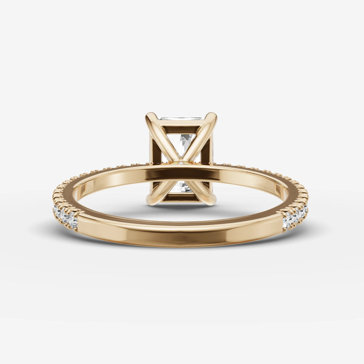 Etoile radiant diamond setting in gold, top view