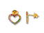Gold heart-shaped stud earrings with rainbow CZ stones in vibrant multicolor design