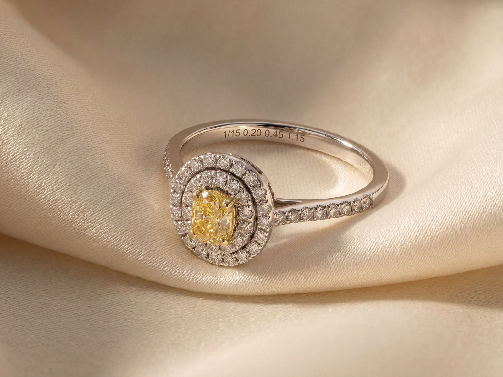 18K White Gold Yellow Diamond Engagement Ring With Double Halo