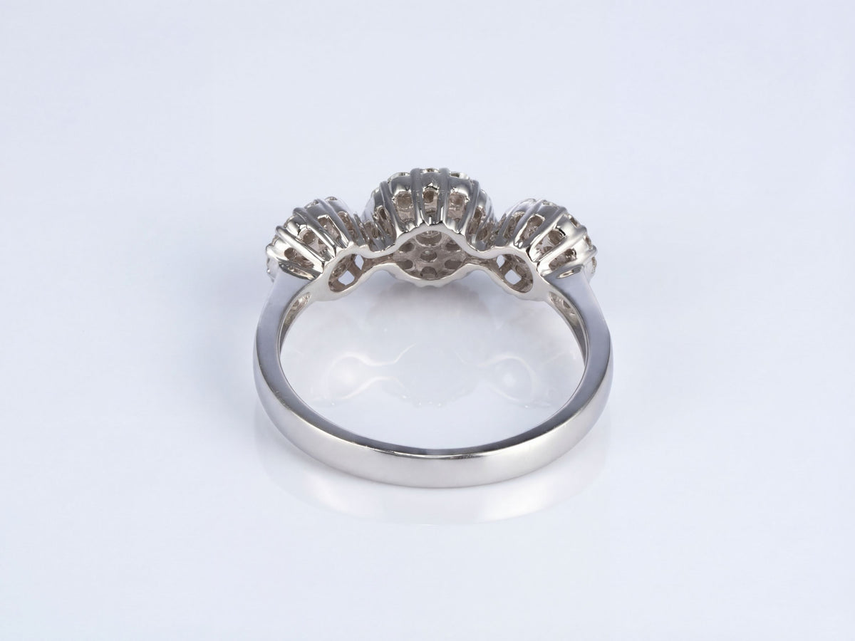 18K White Gold Three-Stone Diamond Cluster Ring