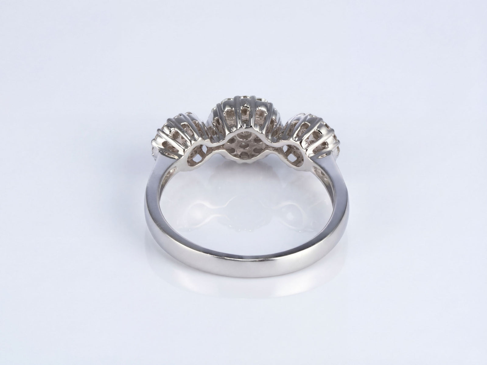 18K White Gold Three-Stone Diamond Cluster Ring