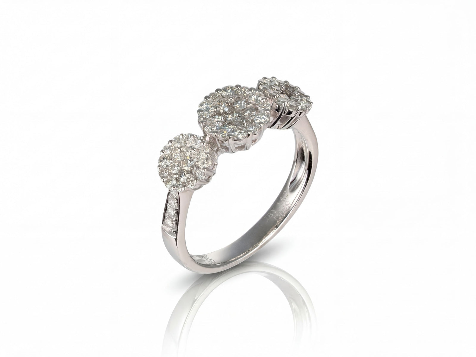 18K White Gold Three-Stone Diamond Cluster Ring