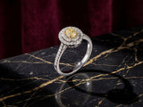 18K White Gold Yellow Diamond Engagement Ring With Double Halo