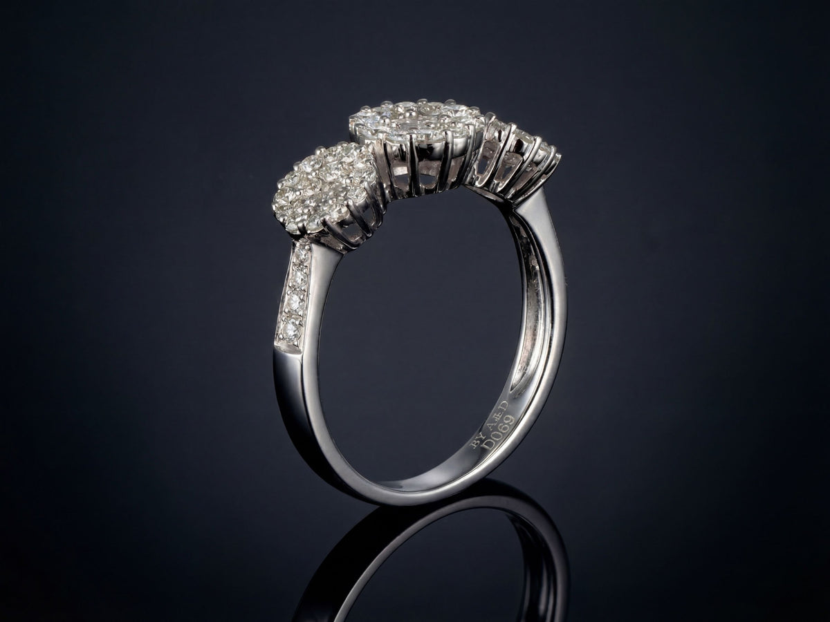 18K White Gold Three-Stone Diamond Cluster Ring