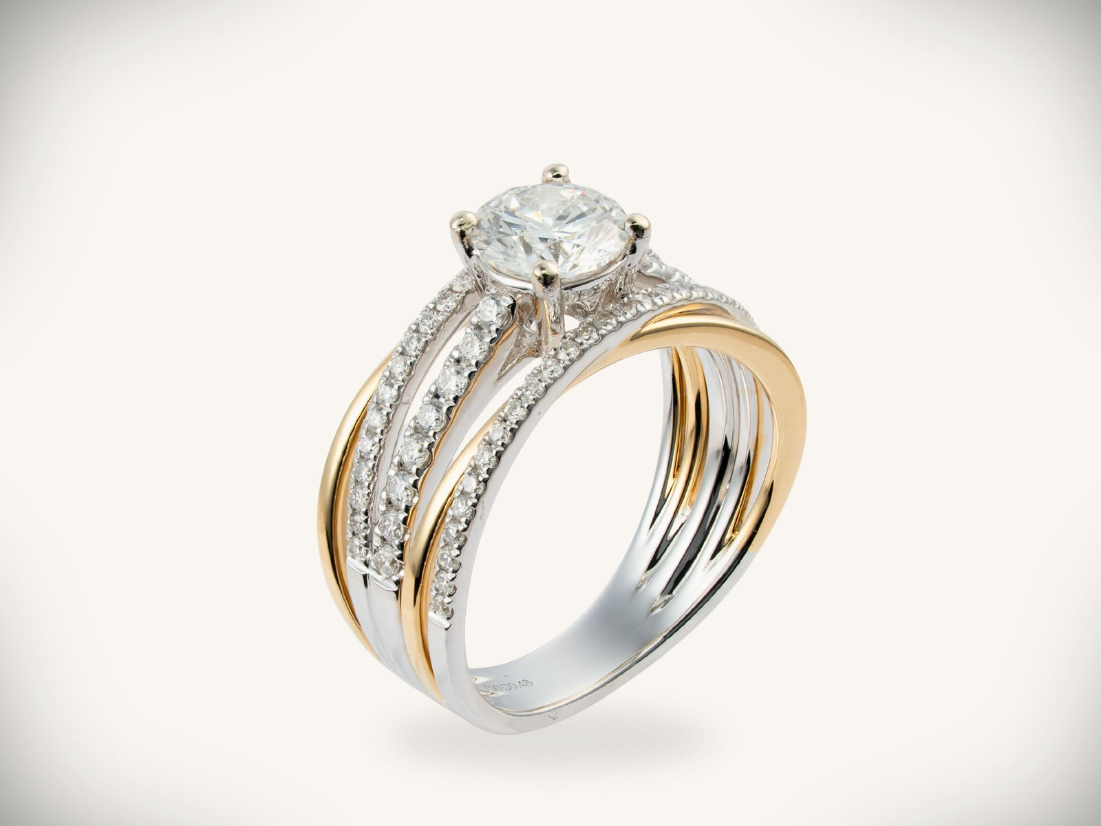 18K engagement ring front view — white and yellow gold with 1ct diamond