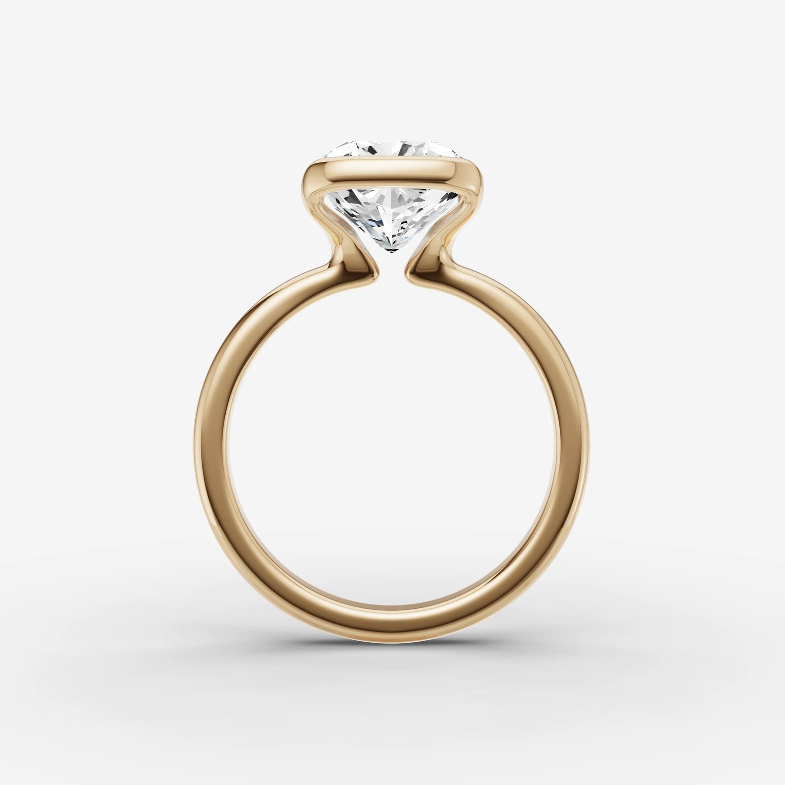 Demi cushion diamond setting in gold, profile angle