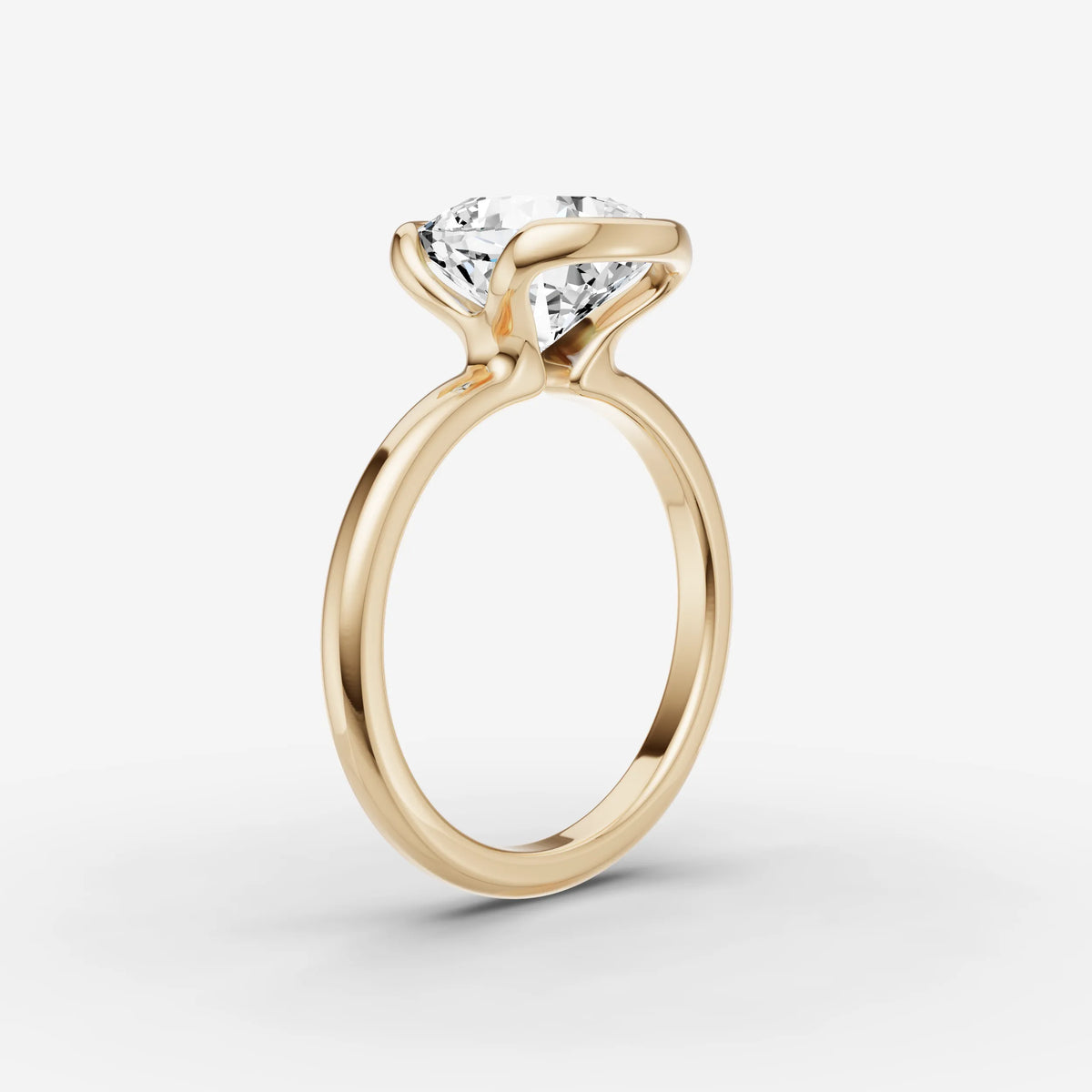 Demi cushion diamond setting in gold, detail view