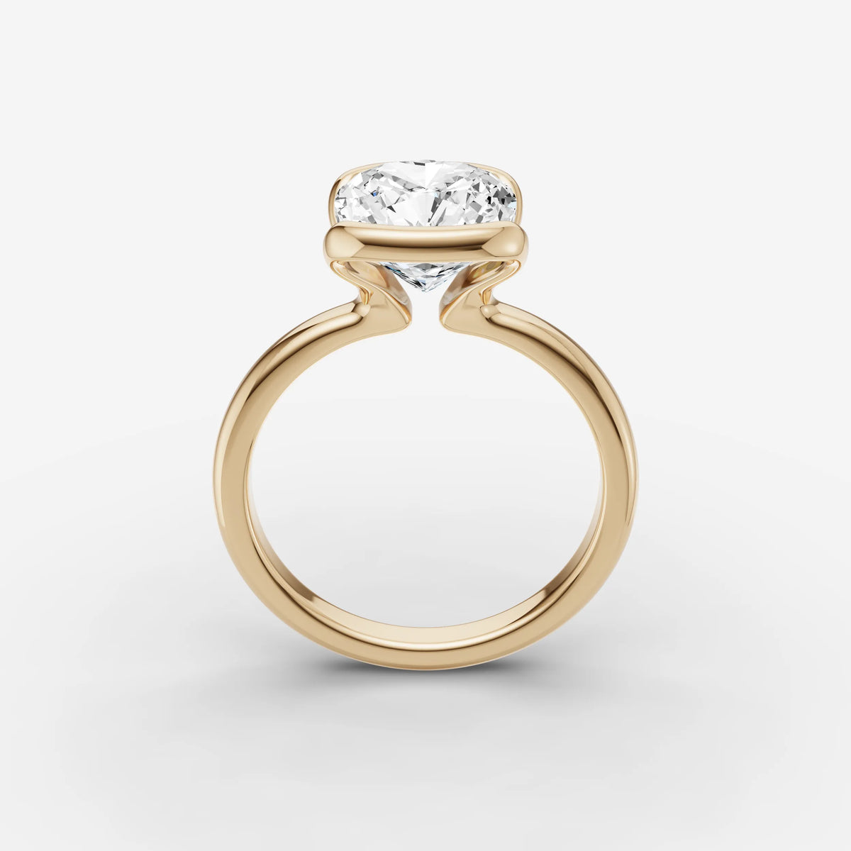 Demi cushion diamond setting in gold, side view