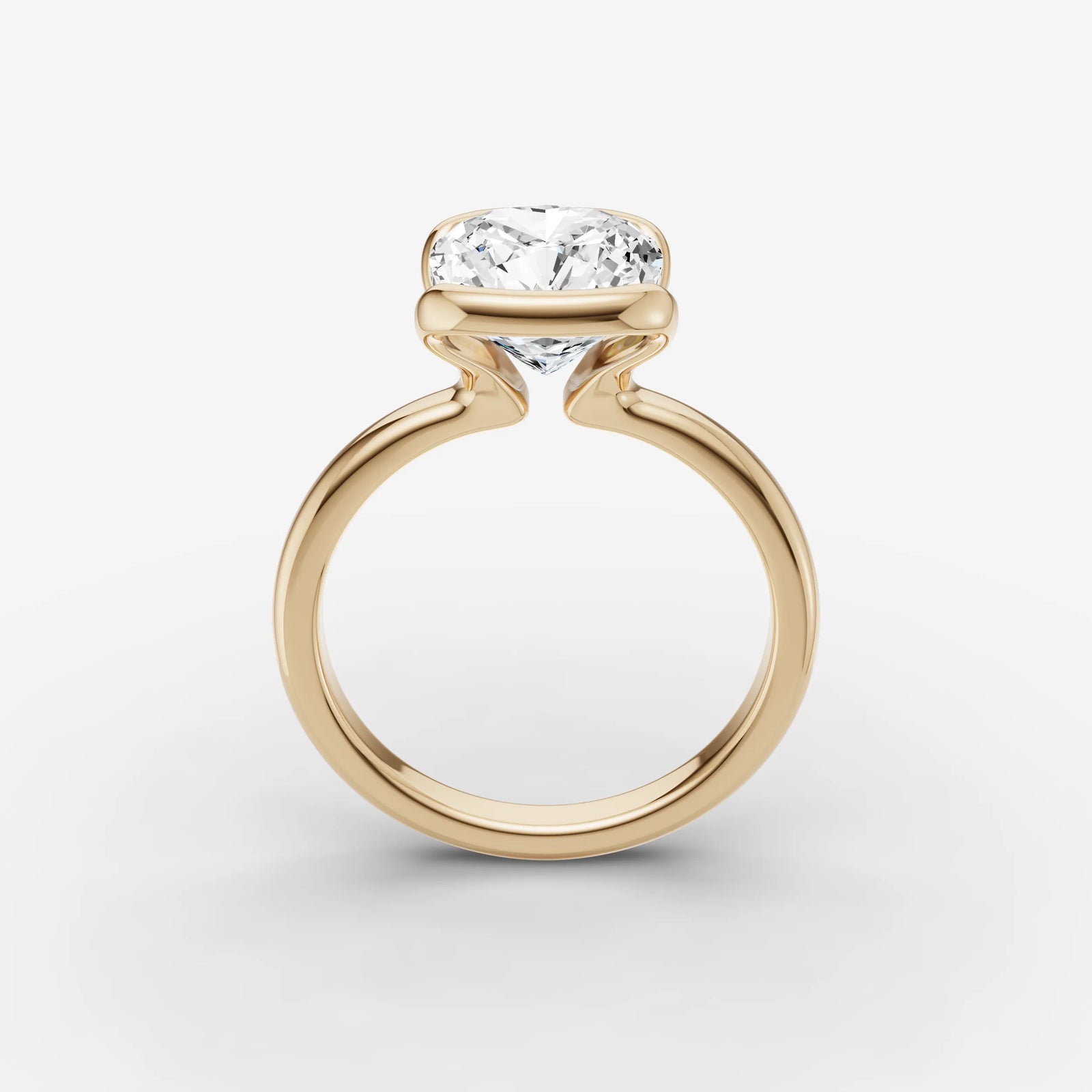 Demi cushion diamond setting in gold, side view