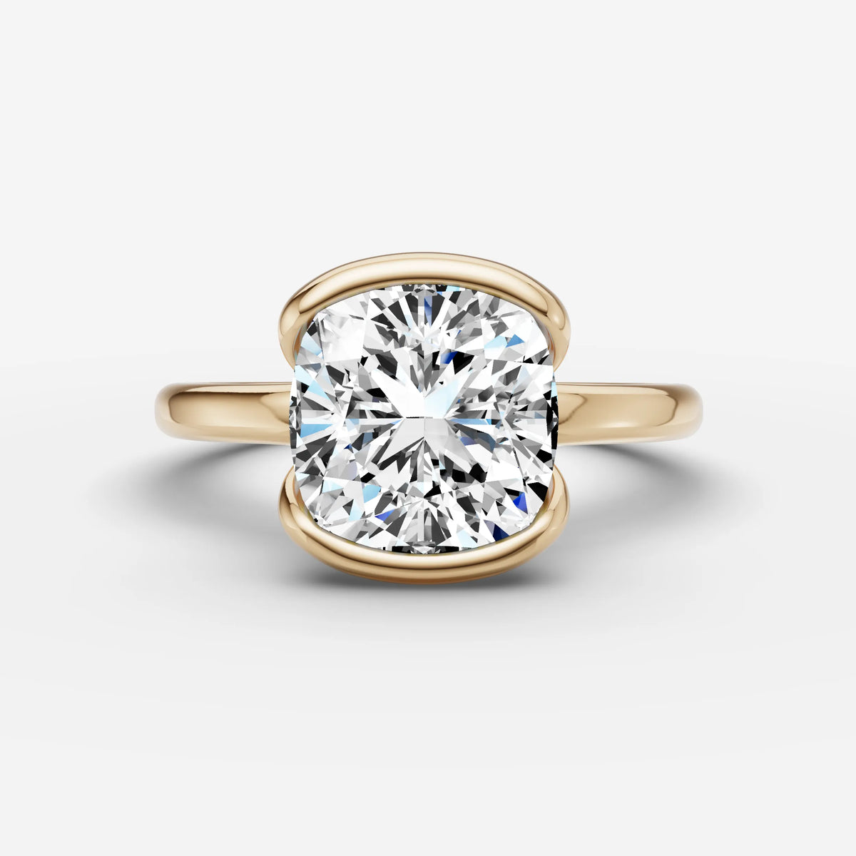 Demi cushion diamond setting in gold, front view