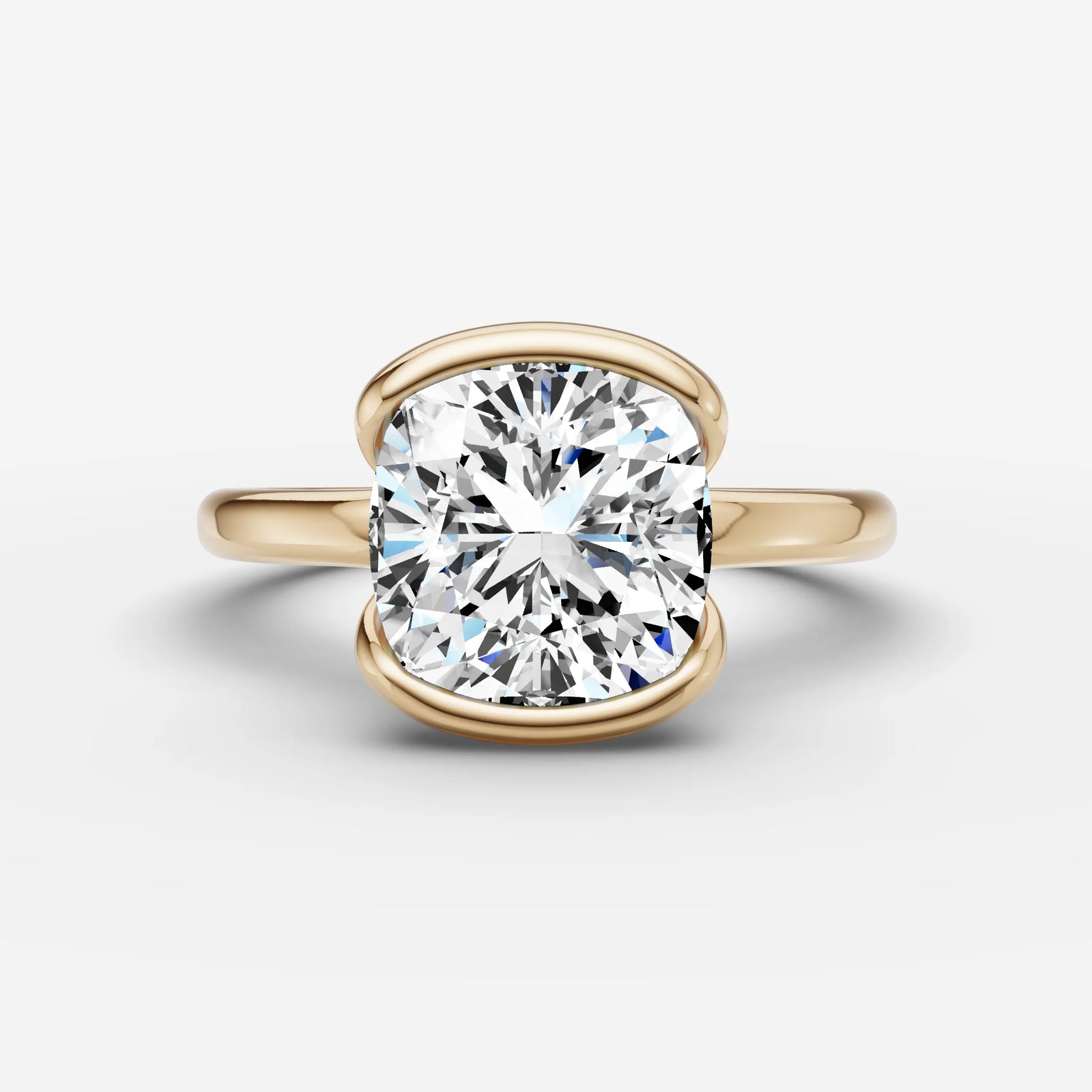 Demi cushion diamond setting in gold, front view