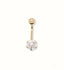 18k gold bellybutton piercing with cubic zirconia gemstone.