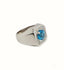 Elegant 18k white gold ring with Swiss blue topaz and baguette diamonds.