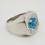 Swiss Blue Topaz Elegance Ring in 18k white gold with baguette diamonds.