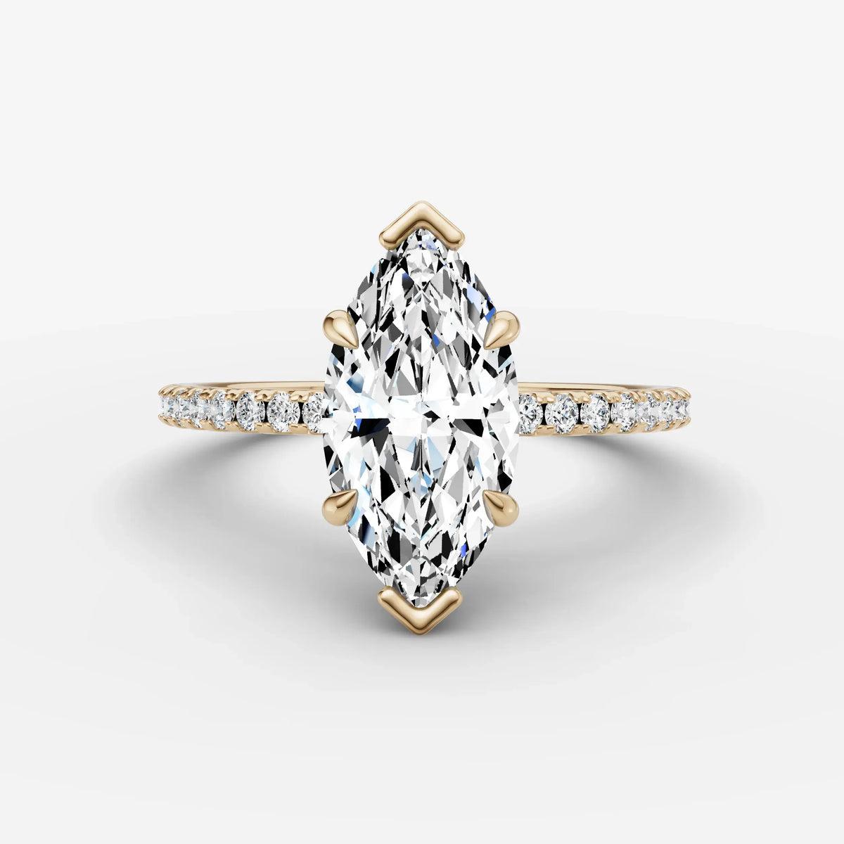 Etoile marquise diamond setting in gold, front view