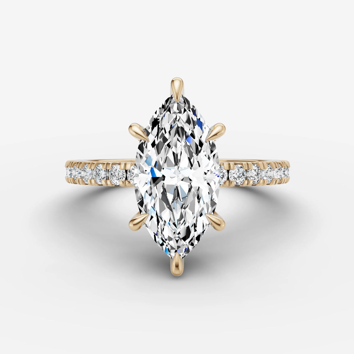 Mystere Etoile marquise diamond setting in gold, front view