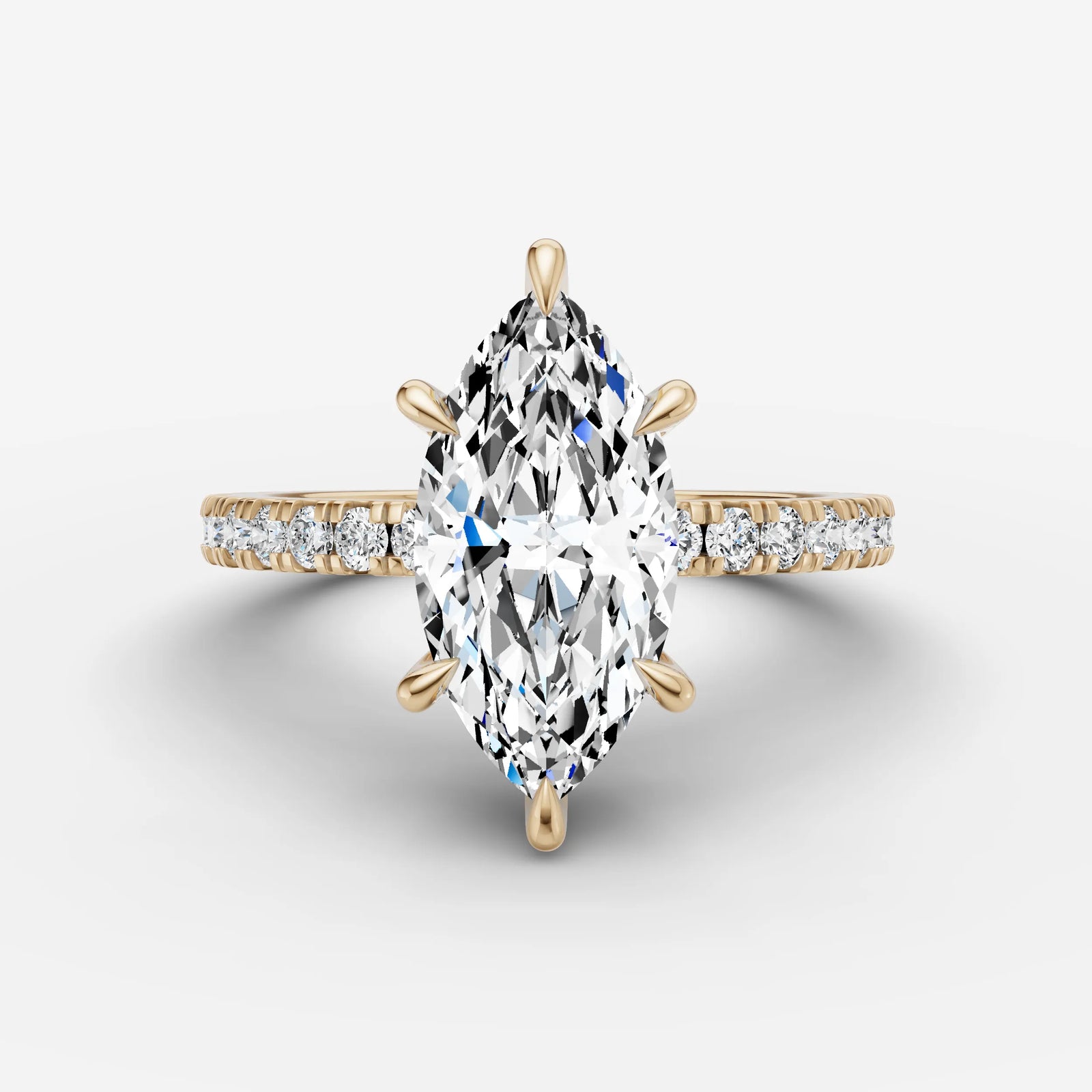 Mystere Etoile marquise diamond setting in gold, front view