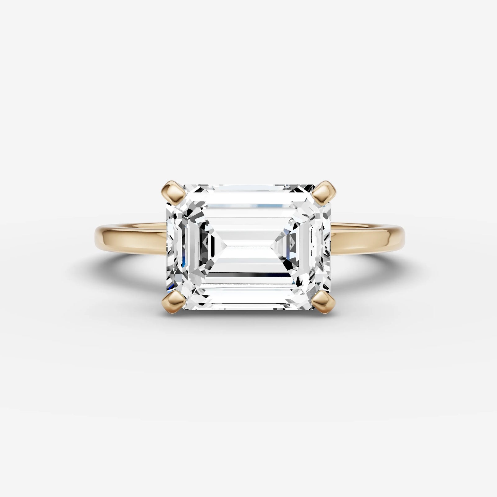 Horizon emerald diamond setting in gold, front view