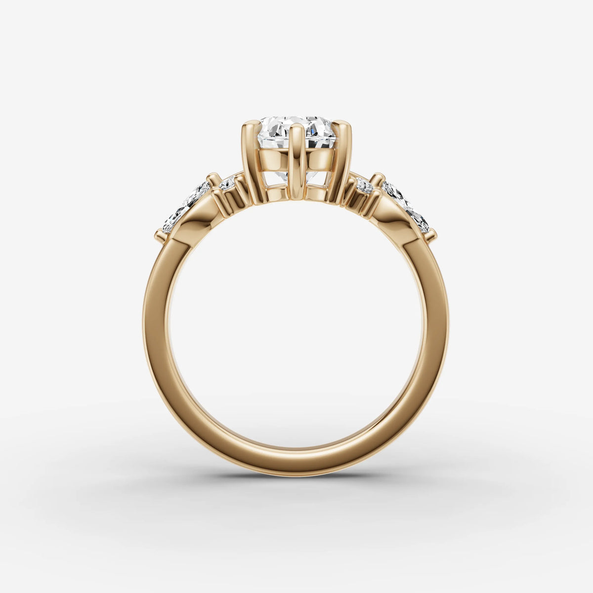 Fleur oval diamond setting in gold, profile angle