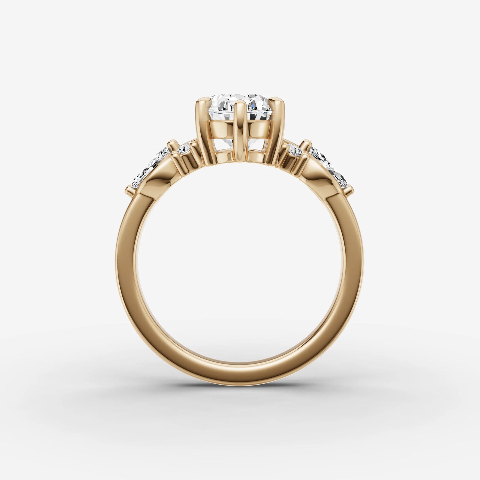 Fleur oval diamond setting in gold, profile angle