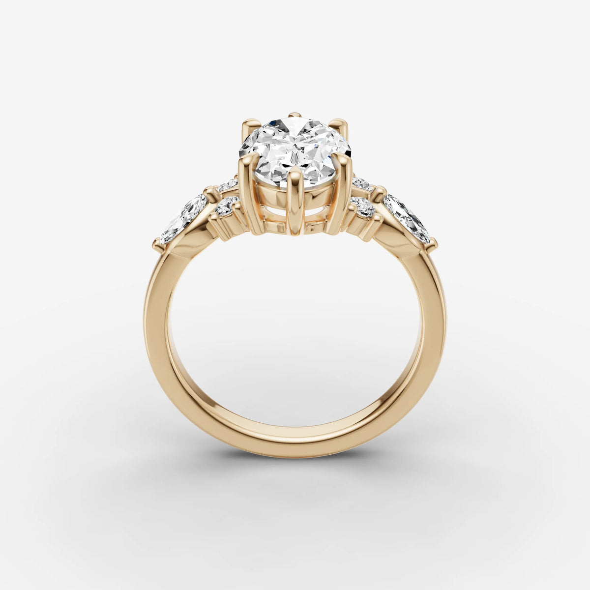 Fleur oval diamond setting in gold, side view