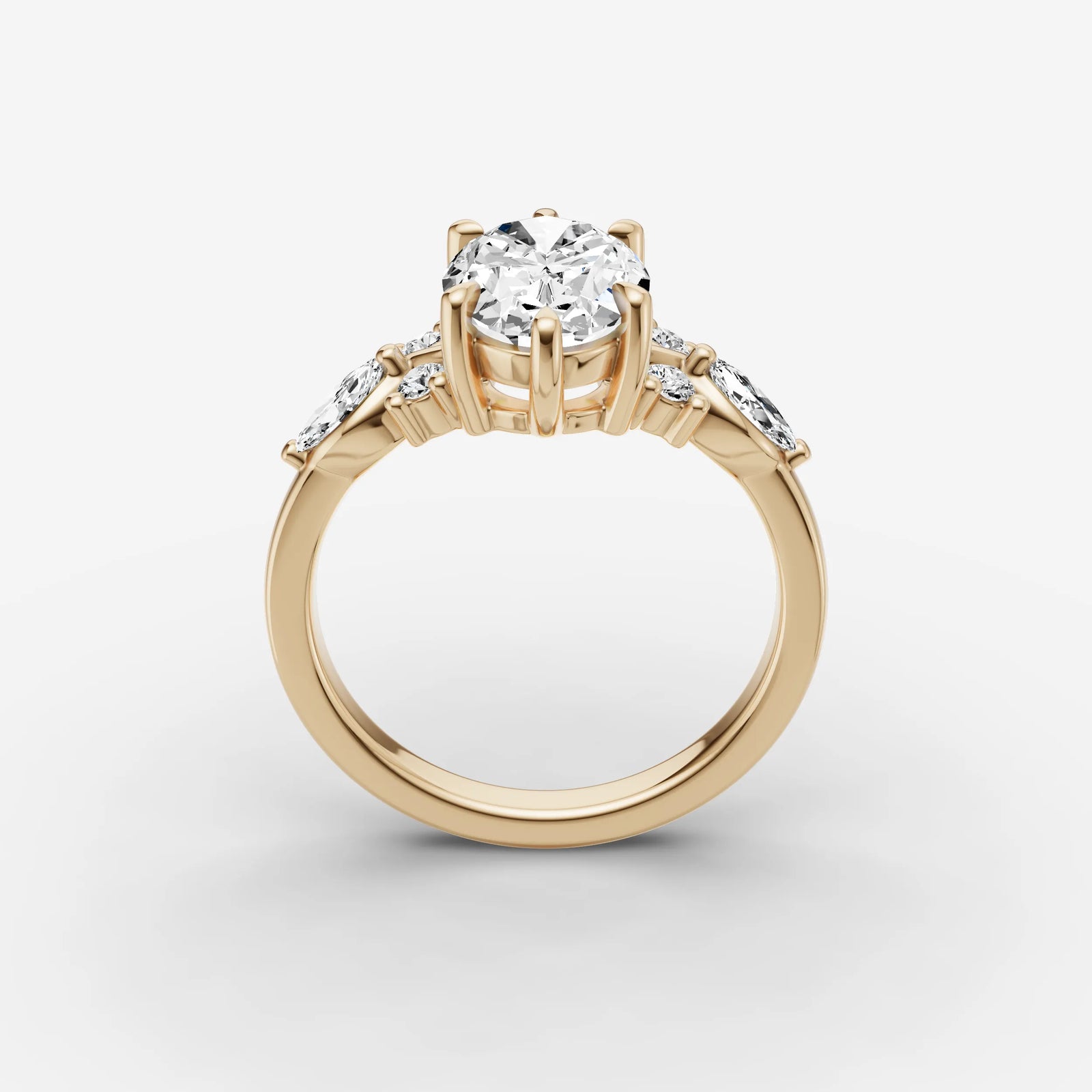 Fleur oval diamond setting in gold, side view