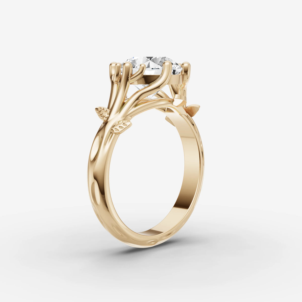 Fleur round diamond setting in gold, detail view