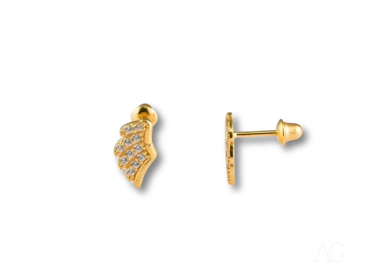 Angel Wings 18k Gold CZ Wing Earrings with Clear Stones