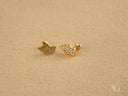 Angel Wings 18k Gold CZ Fan-Shaped Earrings with Clear Gemstones