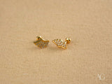 Angel Wings 18k Gold CZ Fan-Shaped Earrings with Clear Gemstones