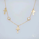 Art Gold Jewelry 18k charms anklet with gold chain, cross pendants, and clear gemstones