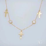 Art Gold Jewelry 18k charms anklet with gold chain, cross pendants, and clear gemstones