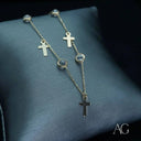 Art Gold Jewelry 18k Charms Anklet with Gold Chain and Gemstone Cross Pendants