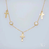 Art Gold Jewelry 18k Charms Anklet with Gold Necklace, Cross Pendants, Clear Gems