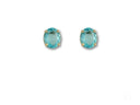 Azure Embrace oval blue topaz stud earrings in 18k gold with CZ halo