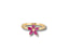 Gold ruby flower ring with marquise-cut rubies and diamond accents in Blooming Elegance style