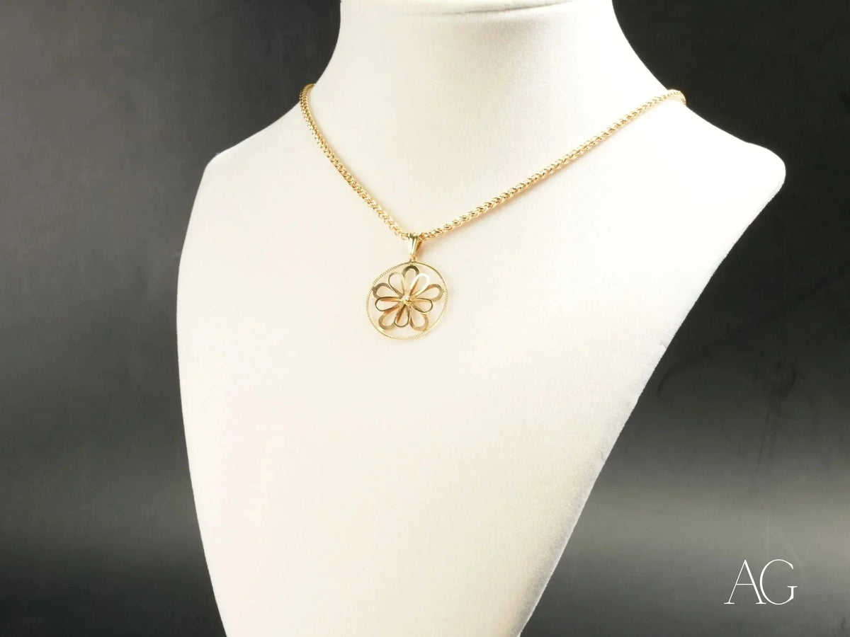 18K solid gold Blooming Grace Flower pendant necklace