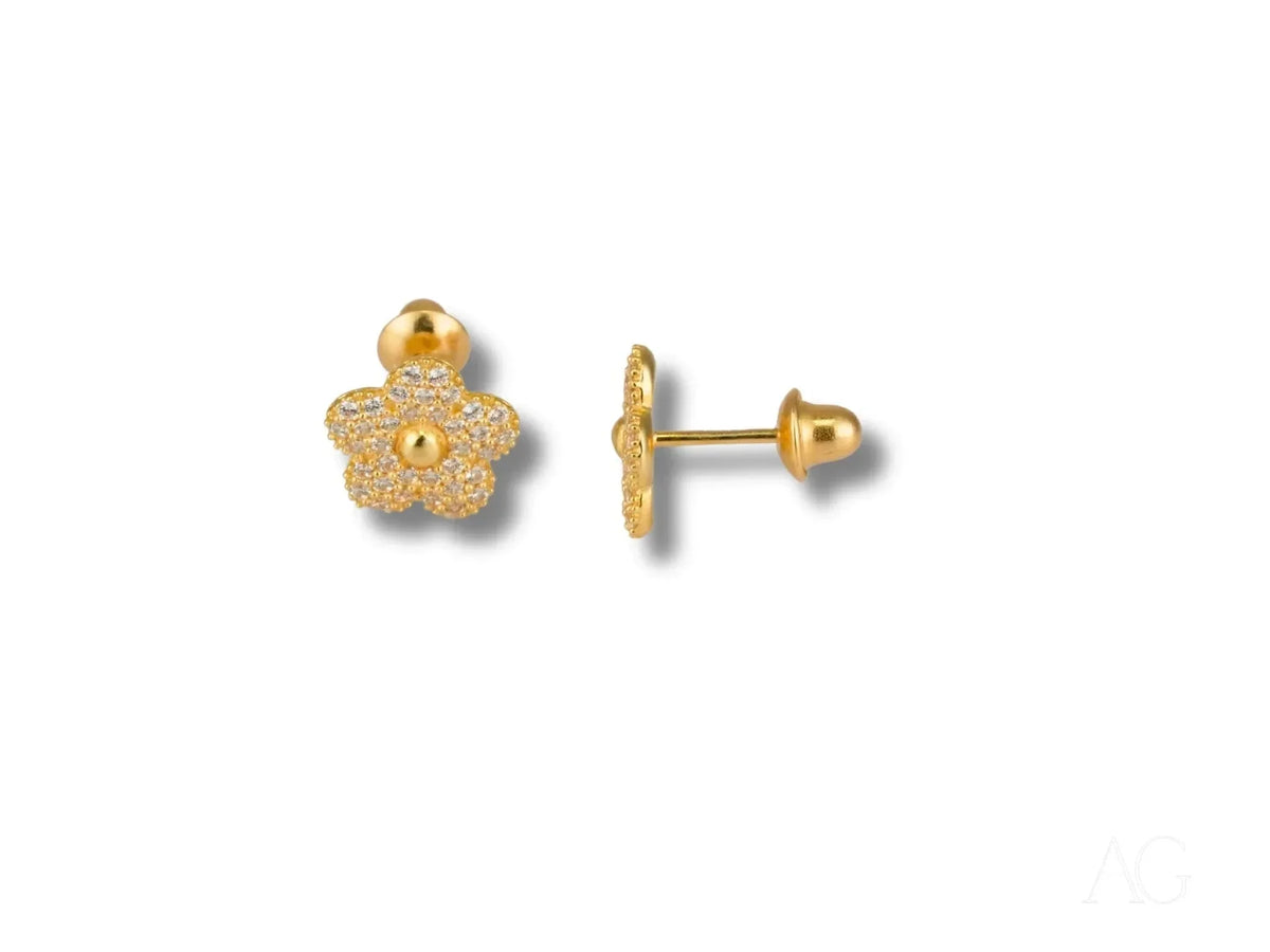 Blossom Sparkle gold CZ flower earrings in solid 18K gold