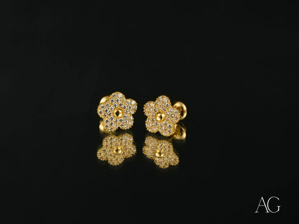 Blossom Sparkle gold CZ flower earrings in solid 18K gold