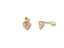 Gold heart-shaped stud earrings with pink CZ gemstones from Blush Love, 18k gold pink jewelry