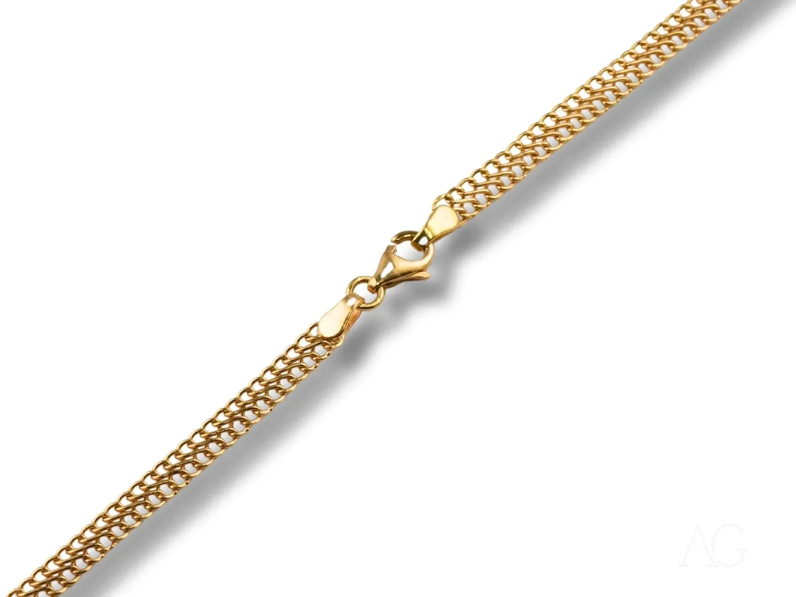 Bold 18K gold chain necklace with flat curb design and lobster clasp