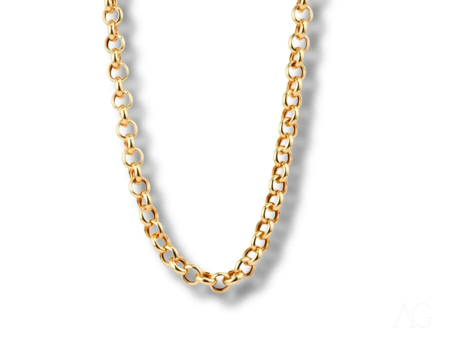 Shiny 18k solid gold rolo chain necklace with open links
